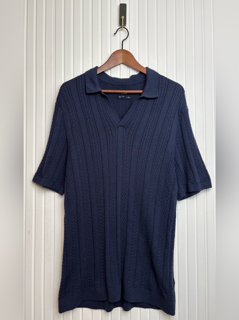 Abercrombie And Fitch Men’s Cable Knit Polo Shirt Navy L Preppy Ivy League